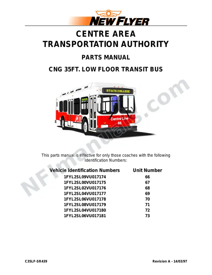 SR439 Parts Manual, Centre Area Transportation Authority first-page preview