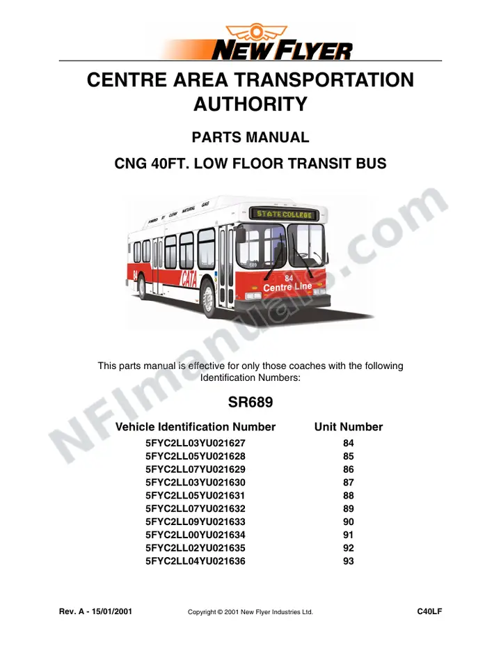 SR689 Parts Manual, Centre Area Transportation Authority first-page preview