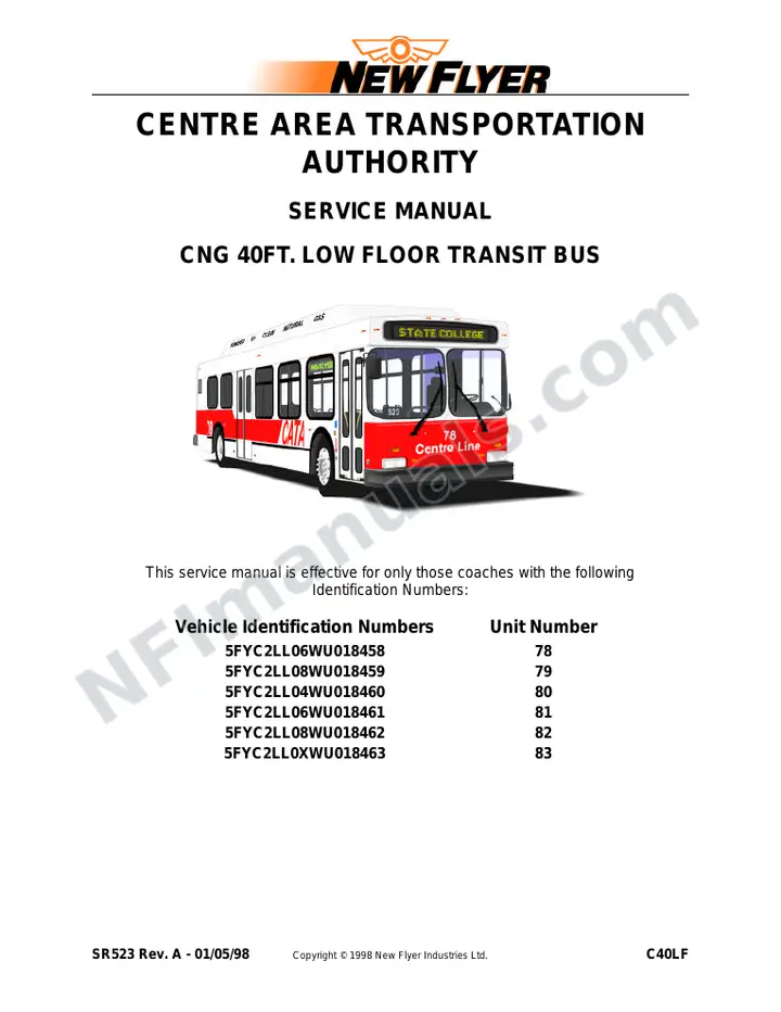 SR523 Service Manual, Centre Area Transportation Authority first-page preview