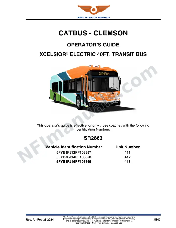 New Flyer XE40 Manual Package - CATbus - Clemson included manual preview