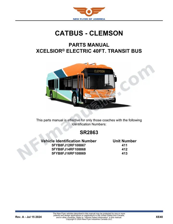 SR2863 Parts Manual, CATBUS - Clemson first-page preview