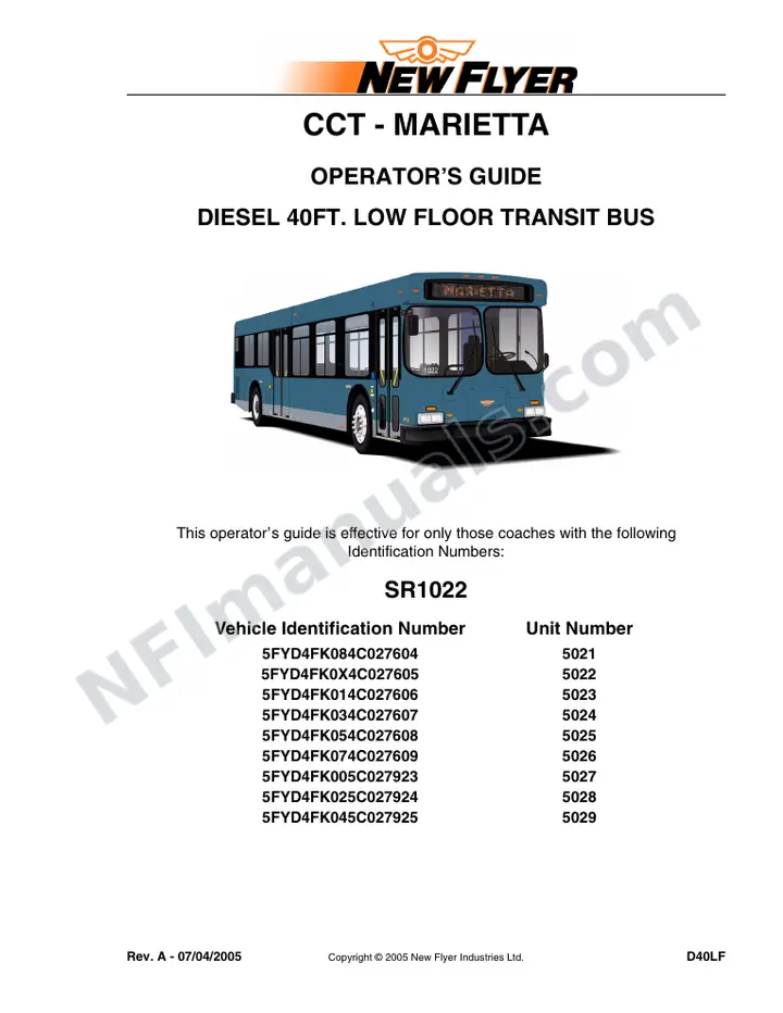 New Flyer D40LF Manual Package - CCT - Marietta included manual preview
