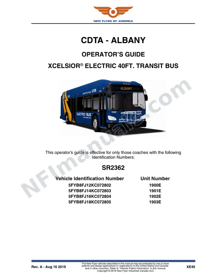 New Flyer XE40 Manual Package - CDTA - Albany included manual preview