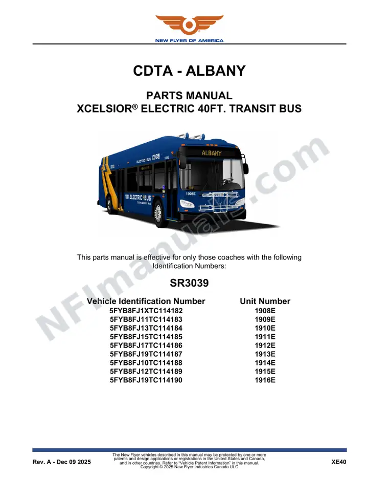 SR3039 Parts Manual, CDTA - Albany first-page preview