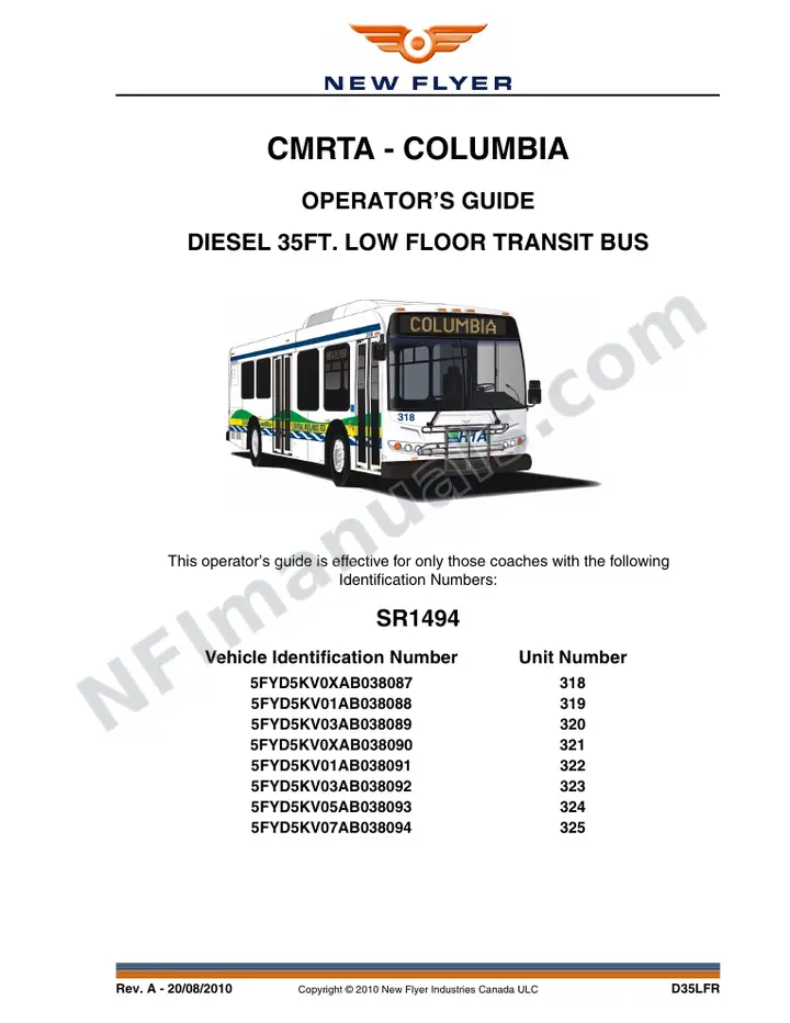 New Flyer D35LFR Manual Package - CMRTA - The Comet included manual preview
