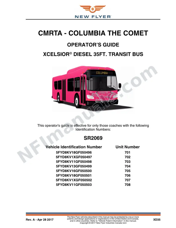 New Flyer XD35 Manual Package - CMRTA - The Comet included manual preview