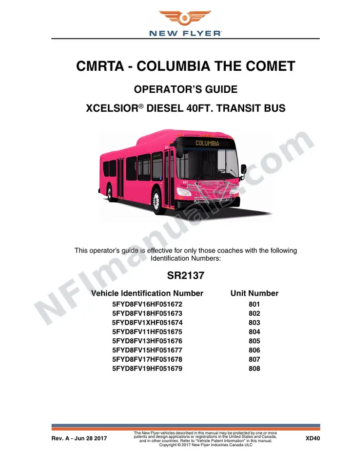 New Flyer XD40 Manual Package - CMRTA - The Comet included manual preview