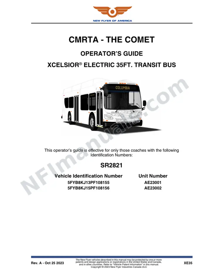 New Flyer XE35 Manual Package - CMRTA - The Comet included manual preview
