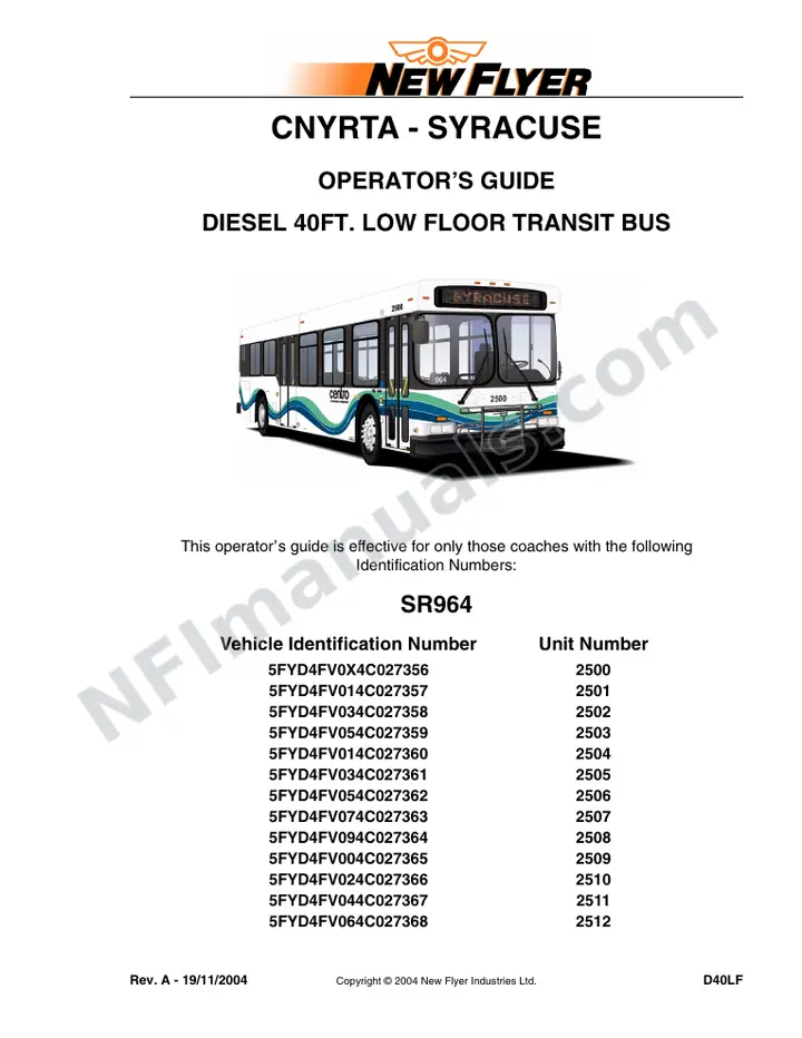 New Flyer D40LF Manual Package - CNYRTA - Syracuse included manual preview