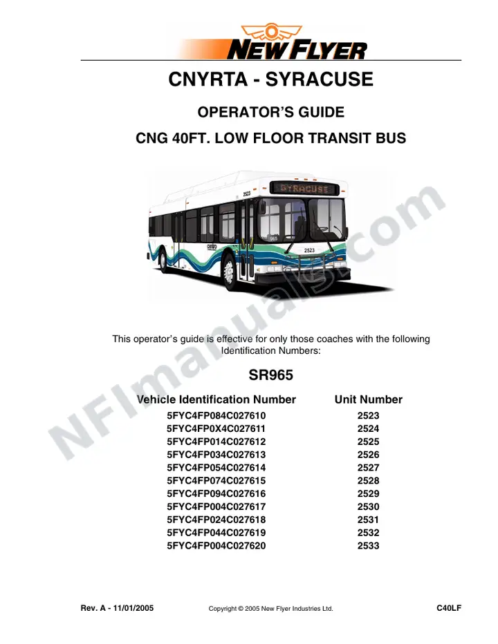 New Flyer C40LF Manual Package - CNYRTA - Syracuse included manual preview