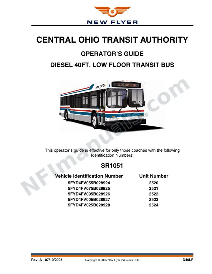 New Flyer D40LF Manual Package - COTA - Central Ohio Transit Authority included manual preview