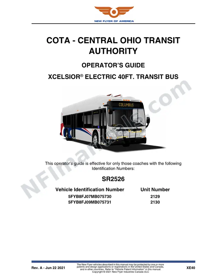 New Flyer XE40 Manual Package - COTA - Central Ohio Transit Authority included manual preview