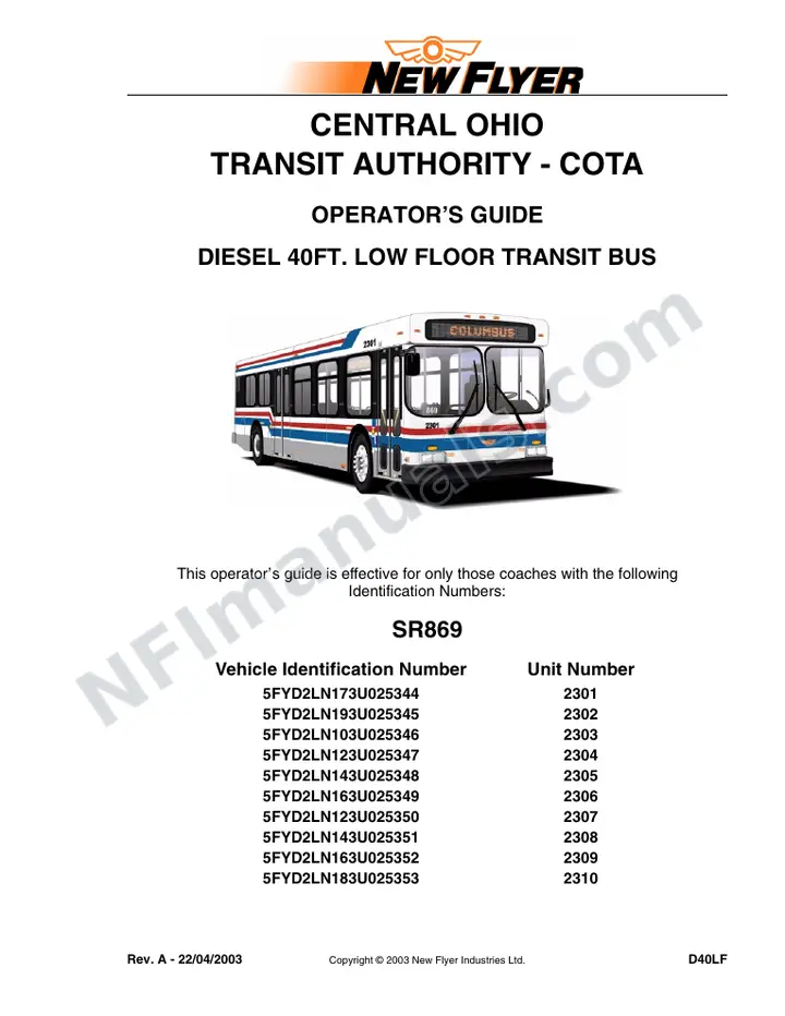SR869 Operator's Guide, Central Ohio Transit Authority first-page preview