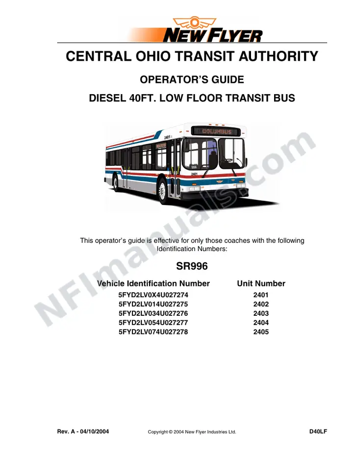 SR996 Operator's Guide, Central Ohio Transit Authority first-page preview