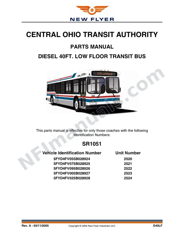 SR1051 Parts Manual, Central Ohio Transit Authority first-page preview