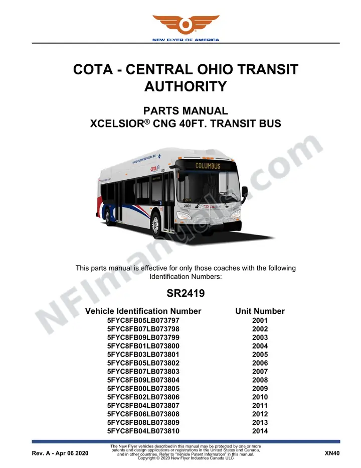 SR2419 Parts Manual, COTA - Central Ohio Transit Authority first-page preview