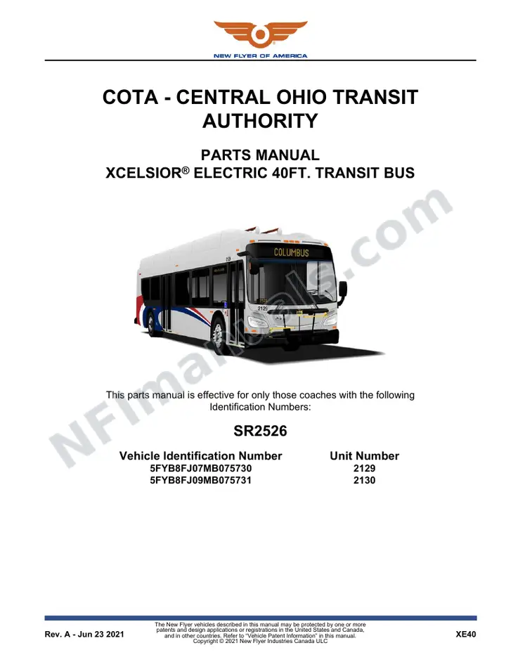 SR2526 Parts Manual, COTA - Central Ohio Transit Authority first-page preview