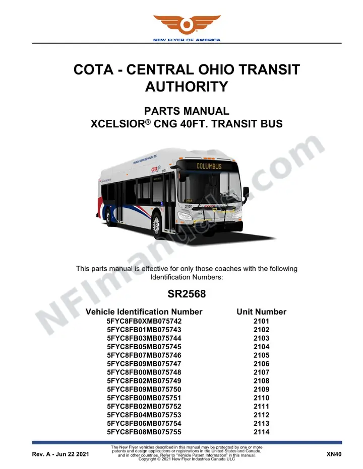 SR2568 Parts Manual, COTA - Central Ohio Transit Authority first-page preview