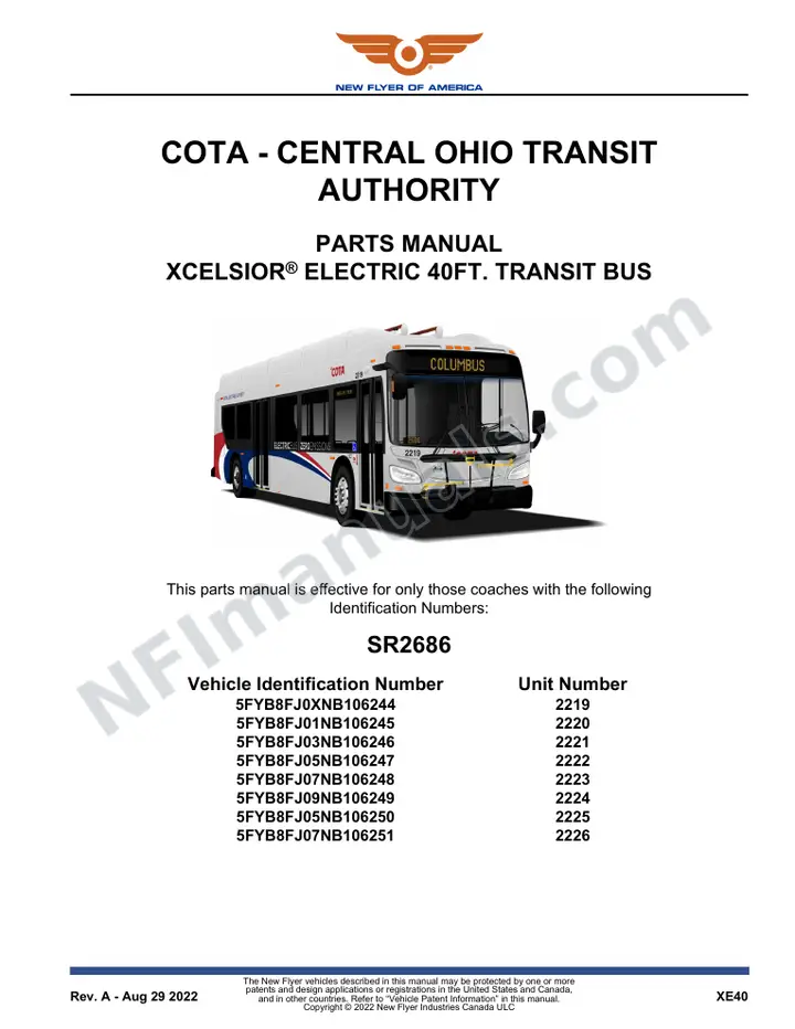 SR2686 Parts Manual, COTA - Central Ohio Transit Authority first-page preview
