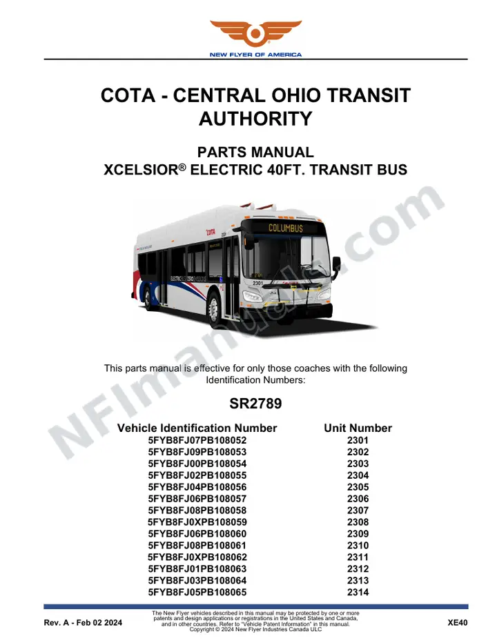 SR2789 Parts Manual, COTA - Central Ohio Transit Authority first-page preview
