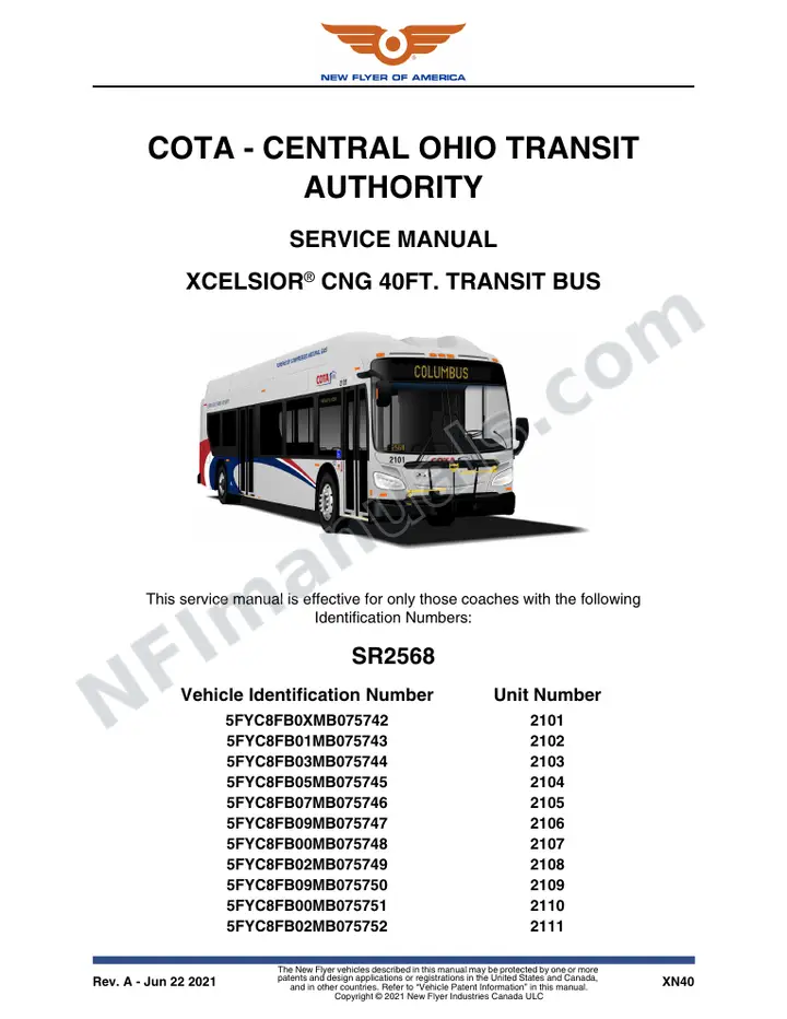 SR2568 Service Manual, COTA - Central Ohio Transit Authority first-page preview