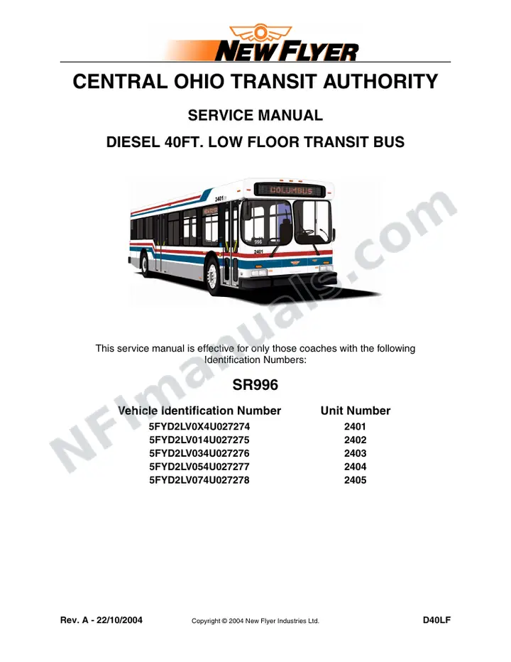 SR996 Service Manual, Central Ohio Transit Authority first-page preview