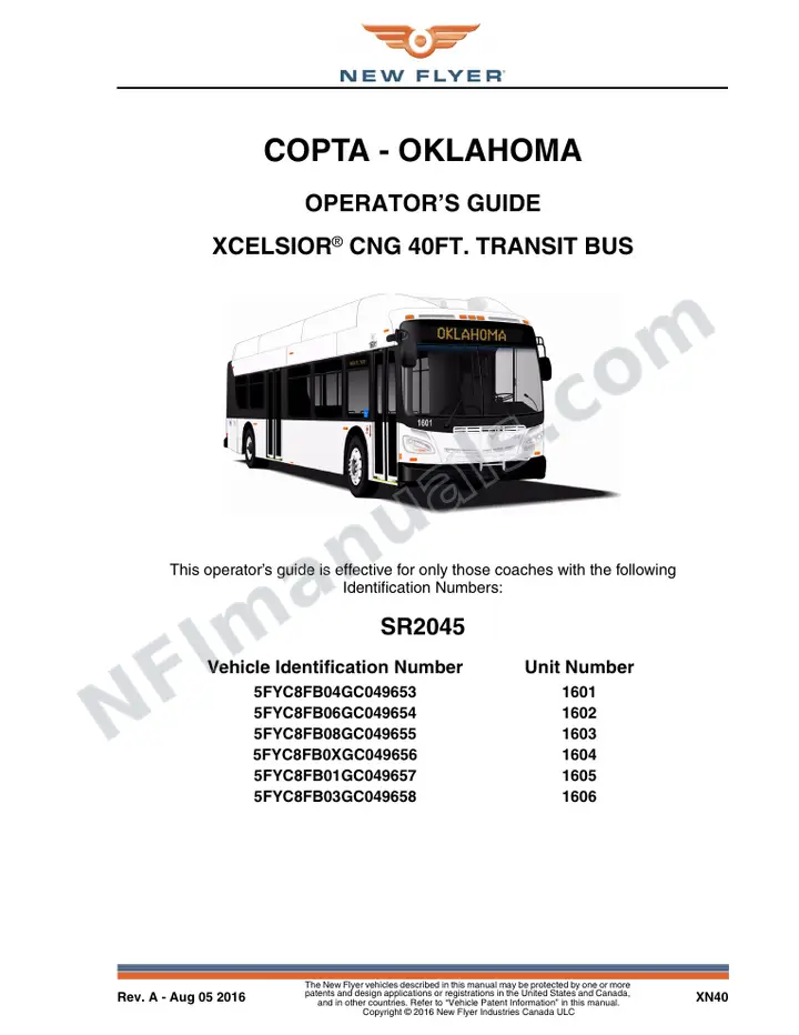 New Flyer XN40 Manual Package - COTPA - Oklahoma included manual preview