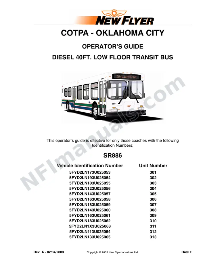 New Flyer D40LF Manual Package - COTPA - Oklahoma included manual preview