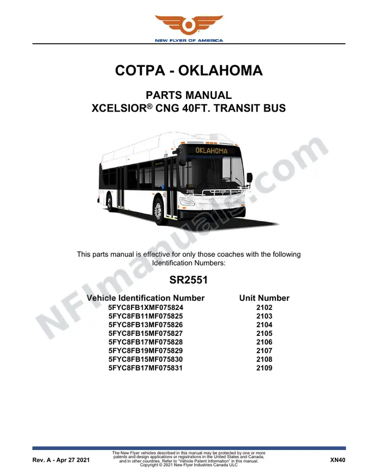 SR2551 Parts Manual, COTPA - Oklahoma first-page preview
