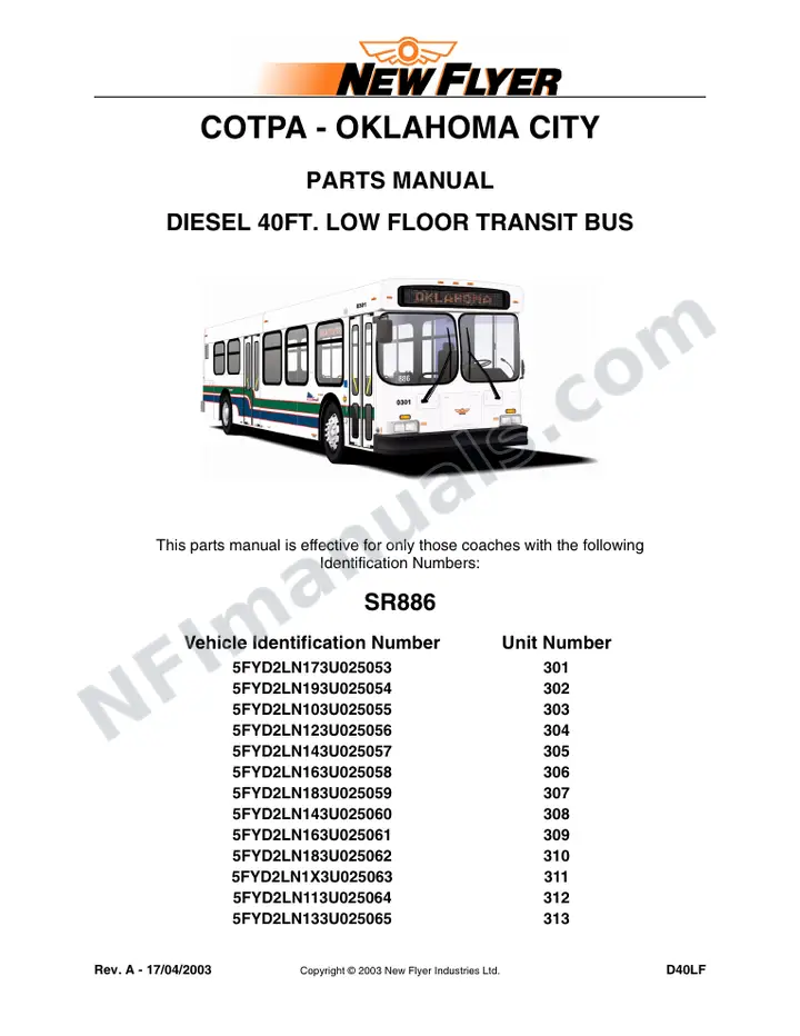 SR886 Parts Manual, COTPA - Oklahoma City first-page preview