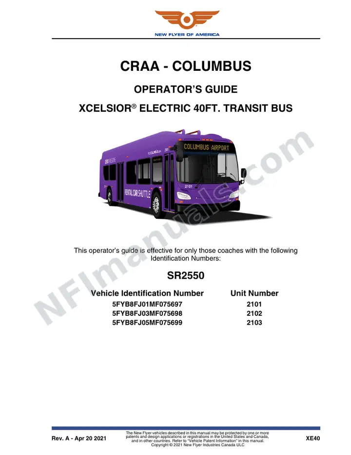 New Flyer XE40 Manual Package - CRAA - Columbus included manual preview
