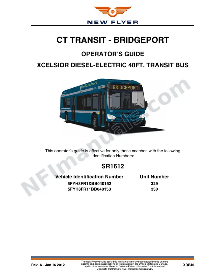 New Flyer XDE40 Manual Package - CT Transit - Bridgeport included manual preview