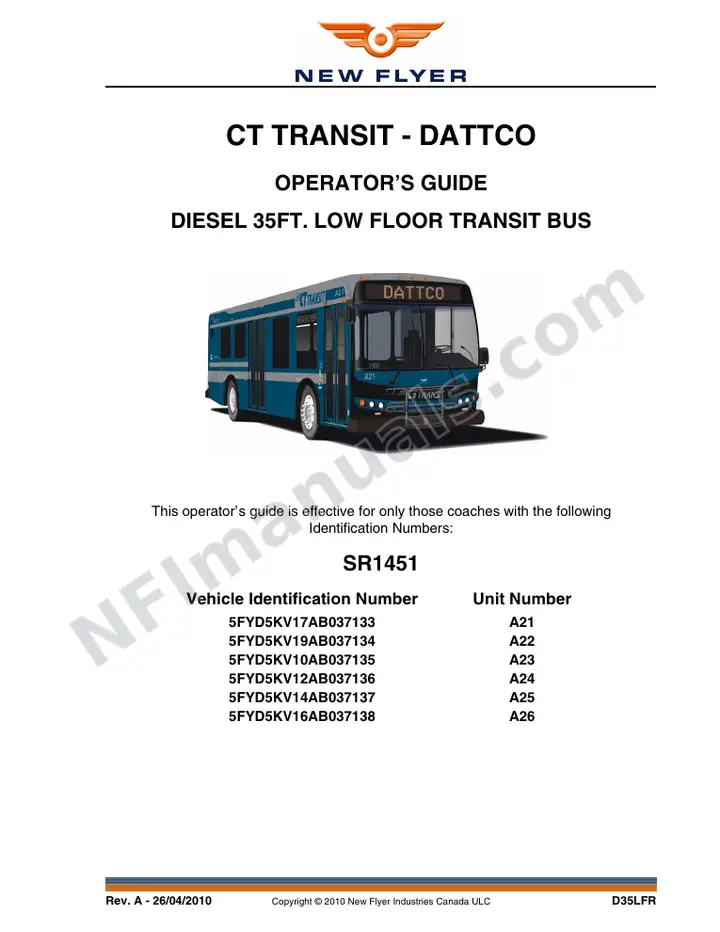 New Flyer D35LFR Manual Package - CT Transit - DATTCO included manual preview