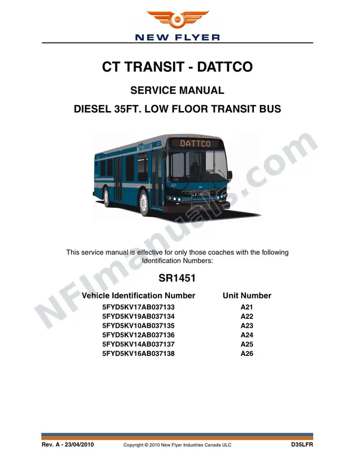 SR1451 Service Manual, CT Transit - DATTCO first-page preview