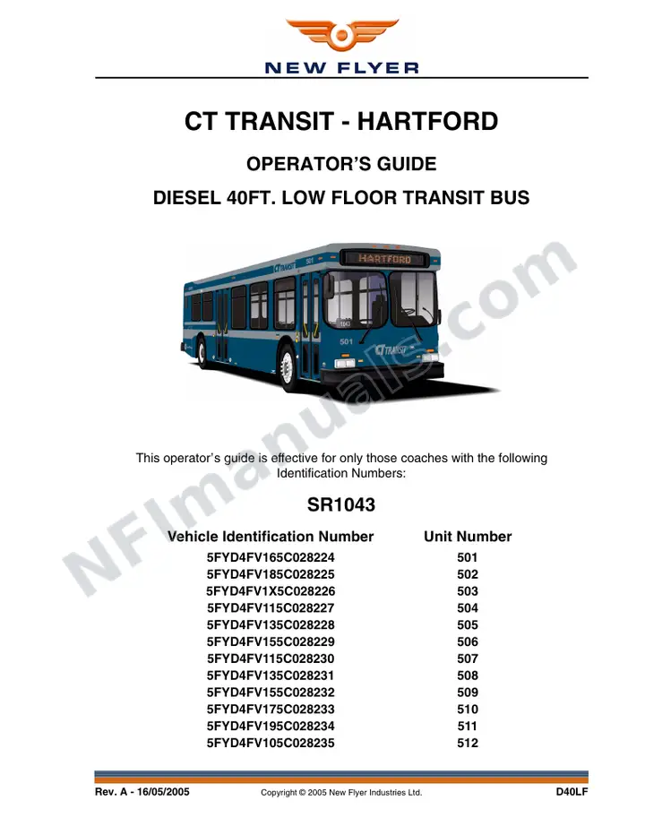 New Flyer D40LF Manual Package - CT Transit - Hartford included manual preview