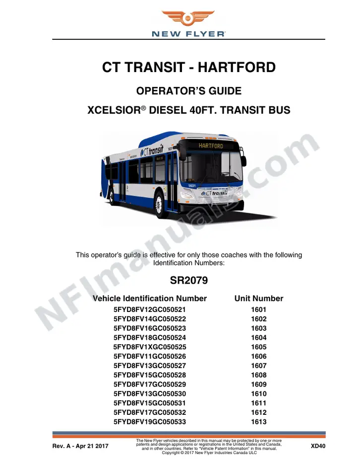 New Flyer XD40 Manual Package - CT Transit - Hartford included manual preview