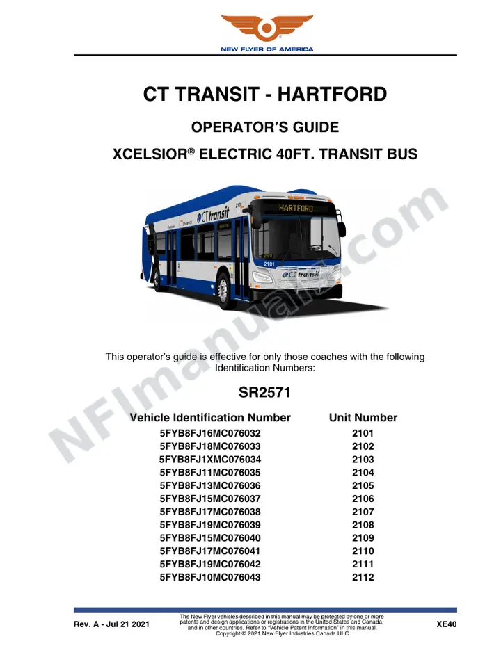 New Flyer XE40 Manual Package - CT Transit - Hartford included manual preview