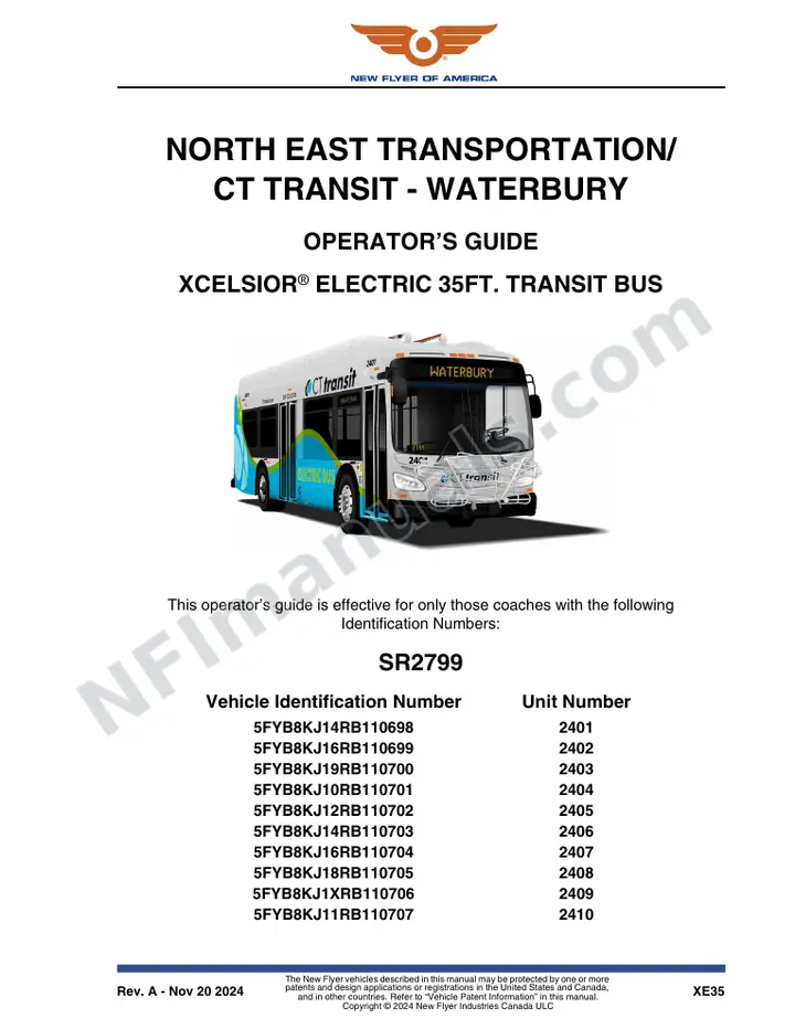 New Flyer XE35 Manual Package - CT Transit - Hartford included manual preview