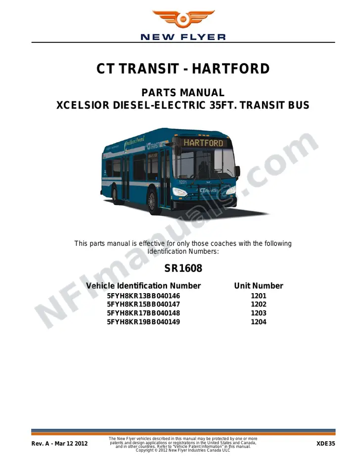 SR1608 Parts Manual, CT Transit - Hartford first-page preview