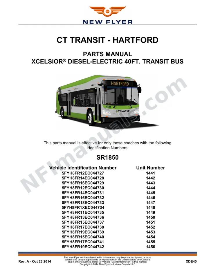 SR1850 Parts Manual, CT Transit - Hartford first-page preview