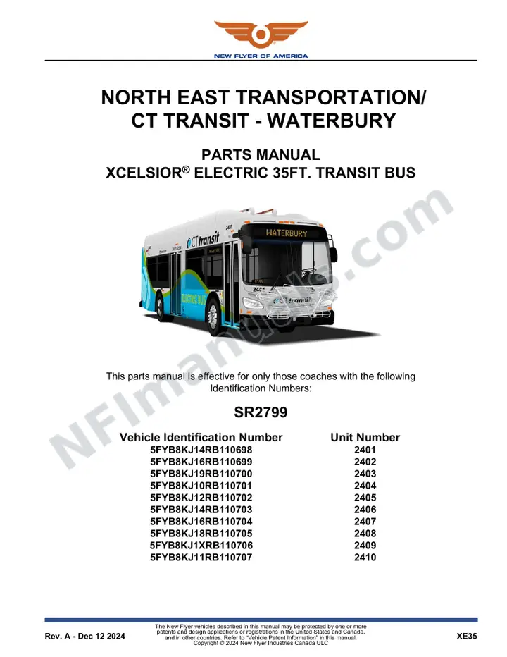 SR2799 Parts Manual, North East Transportation/CT Transit - Waterbury first-page preview