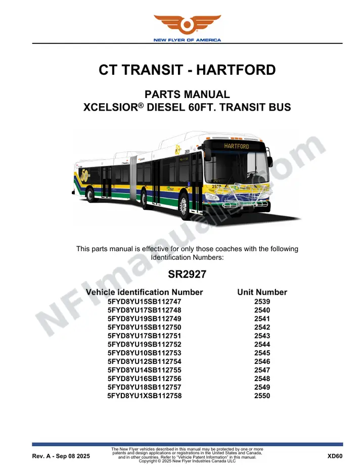 SR2927 Parts Manual, CT Transit - Hartford first-page preview