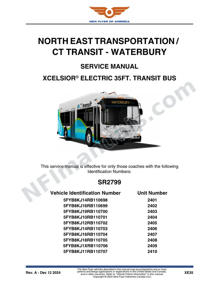 SR2799 Service Manual, North East Transportation/CT Transit - Waterbury first-page preview