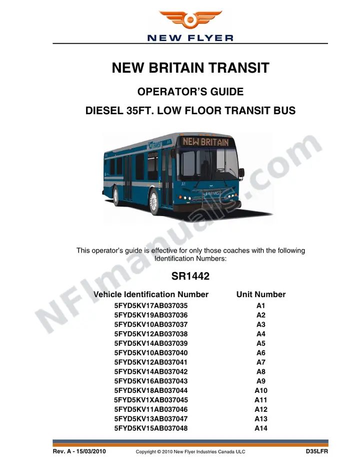 New Flyer D35LFR Manual Package - CT Transit - New Britain included manual preview
