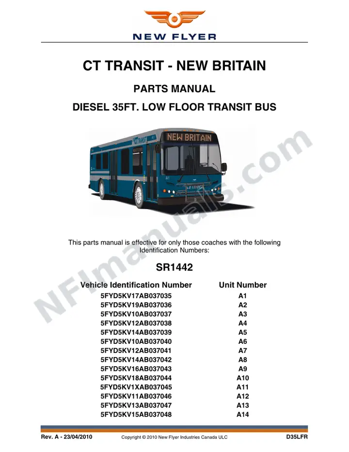 SR1442 Parts Manual, CT Transit - New Britain first-page preview