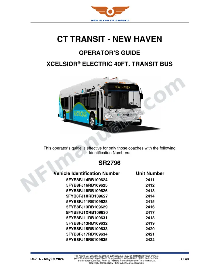 New Flyer XE40 Manual Package - CT Transit - New Haven included manual preview