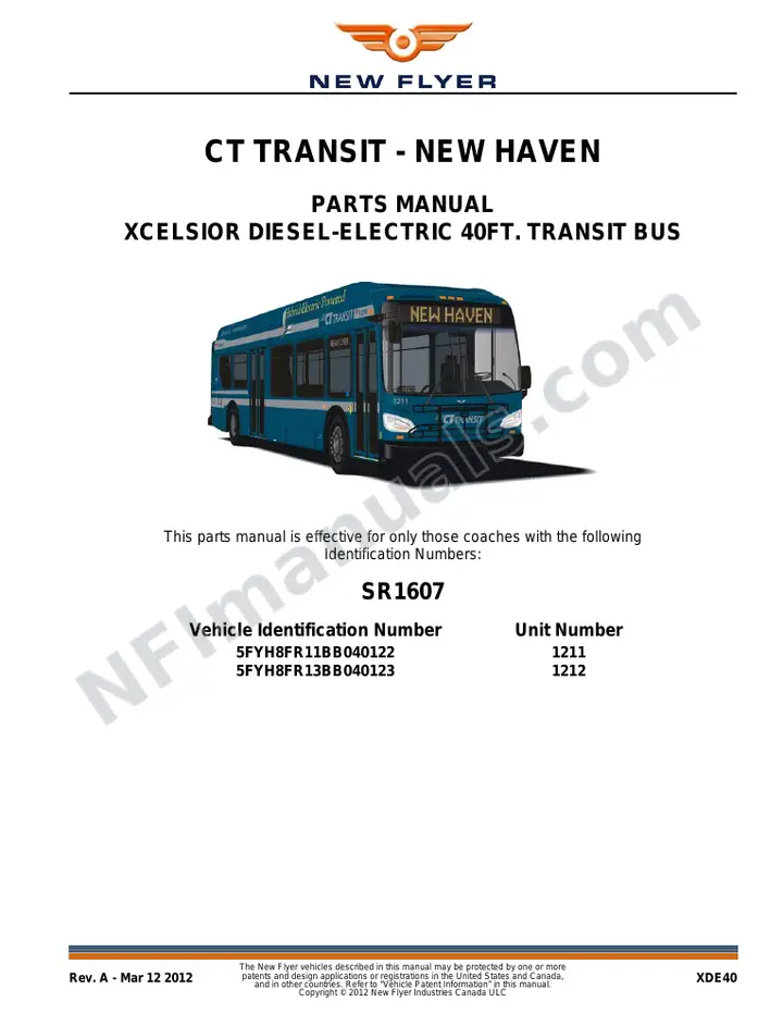 SR1607 Parts Manual, CT Transit - New Haven first-page preview