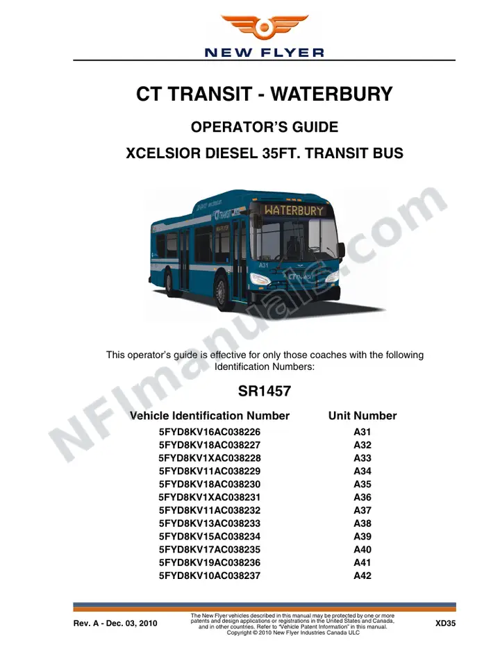New Flyer XD35 Manual Package - CT Transit - Waterbury included manual preview