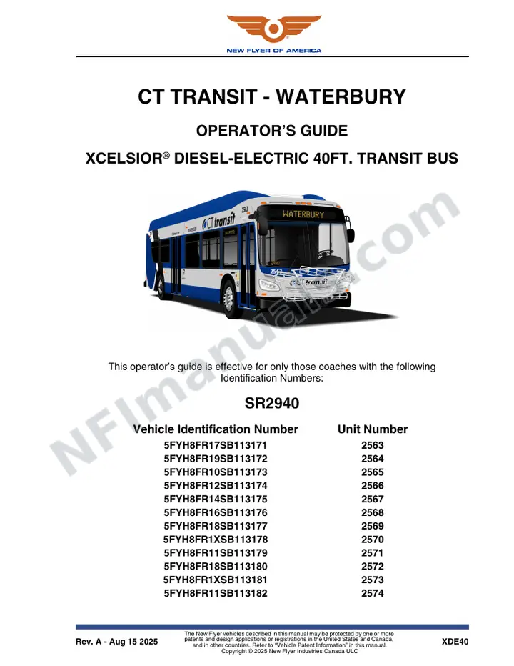 New Flyer XDE40 Manual Package - CT Transit - Waterbury included manual preview