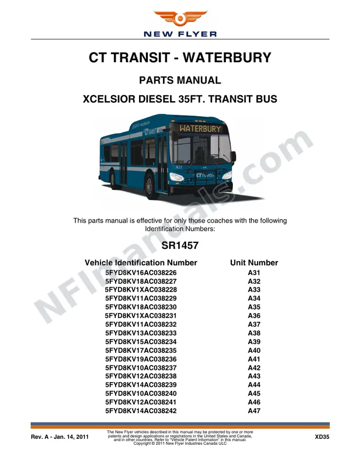 SR1457 Parts Manual, CT Transit - Waterbury first-page preview